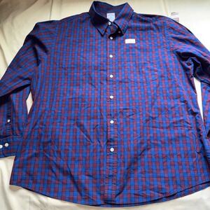 Brooks Brothers 1818 Regent Fit Mens XL Blue Burgundy Plaid Cotton Button Down
